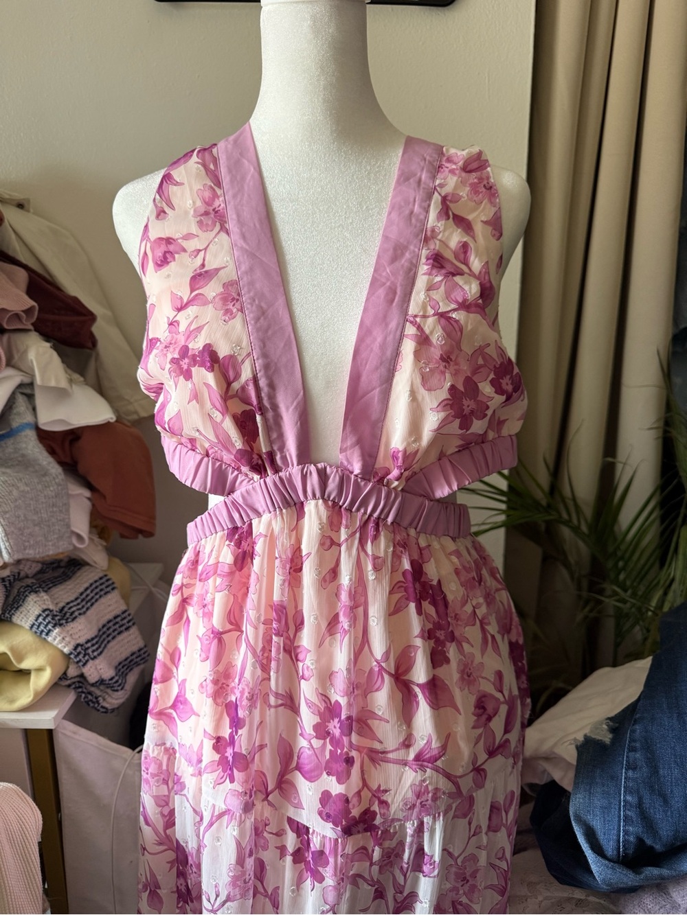 Hello Molly Floral Pink Dress with Deep V